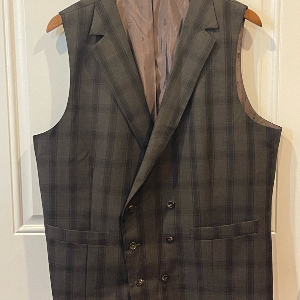 Men's Gray Plaid Double-Breasted Vest, Custom